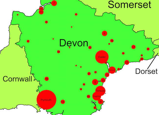 City size in Devon, England