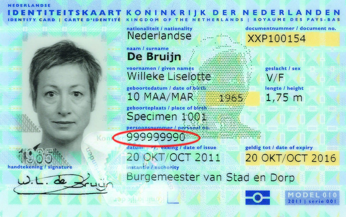 Example of BSN on Dutch identity cards