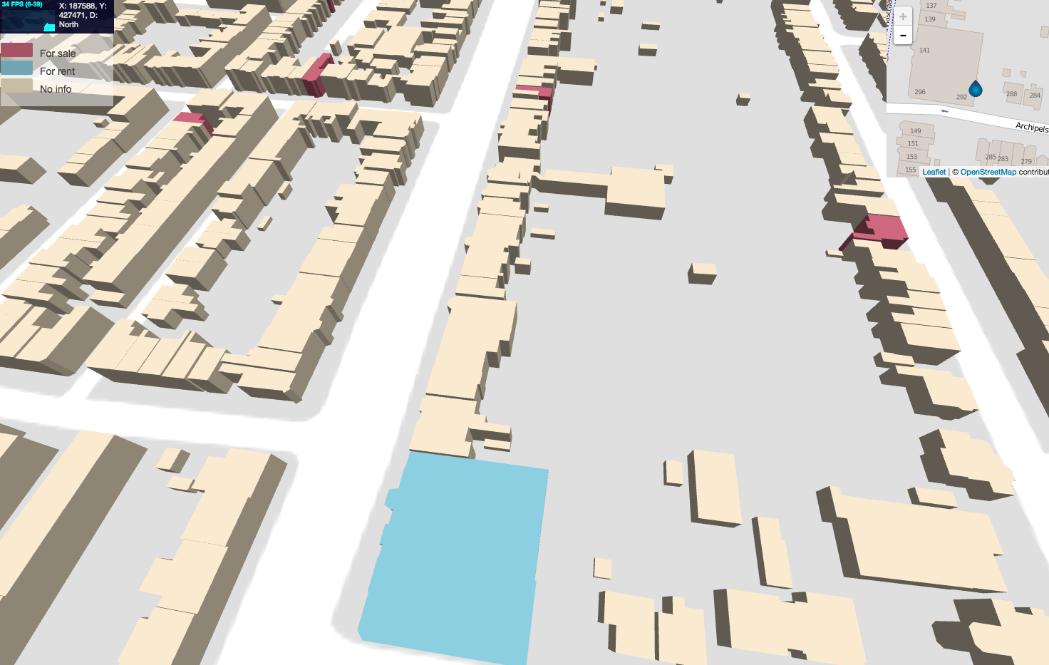 3D data visualization for geospatial analysis using WebGL and Three.js